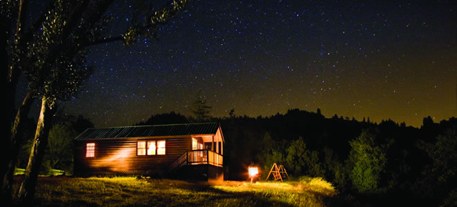 Photo of a Deluxe Cabin at Night