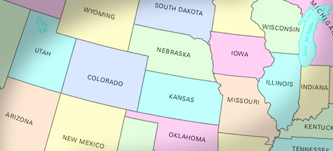 Photo of map showing part of the United States